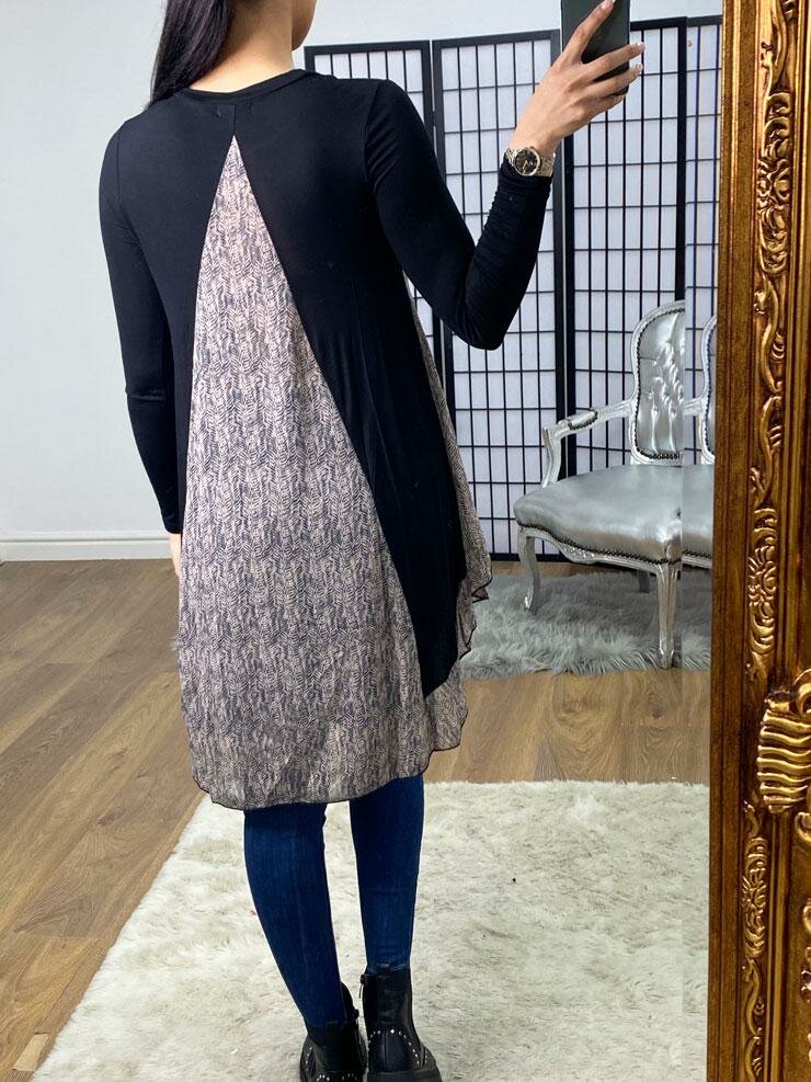 Anisha Printed Chiffon Back Detailed Dipped Hem Top