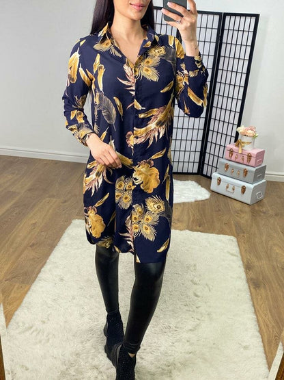 Aretha Navy Peacock Print Shirt Tunic
