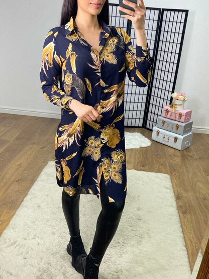Aretha Navy Peacock Print Shirt Tunic