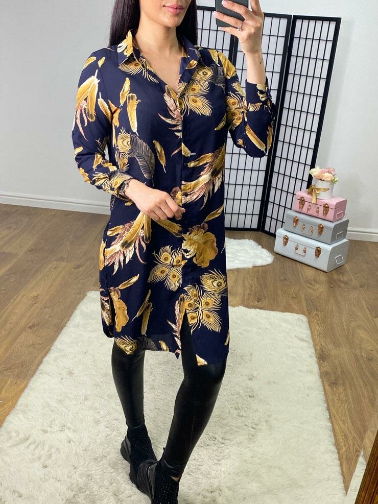 Aretha Navy Peacock Print Shirt Tunic