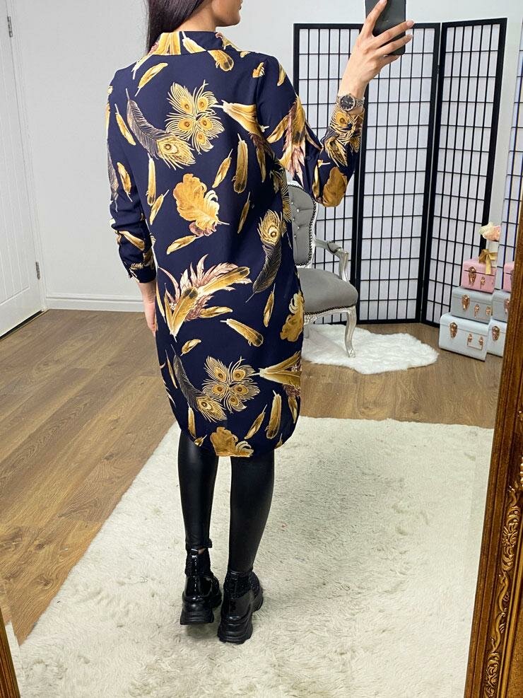 Aretha Navy Peacock Print Shirt Tunic