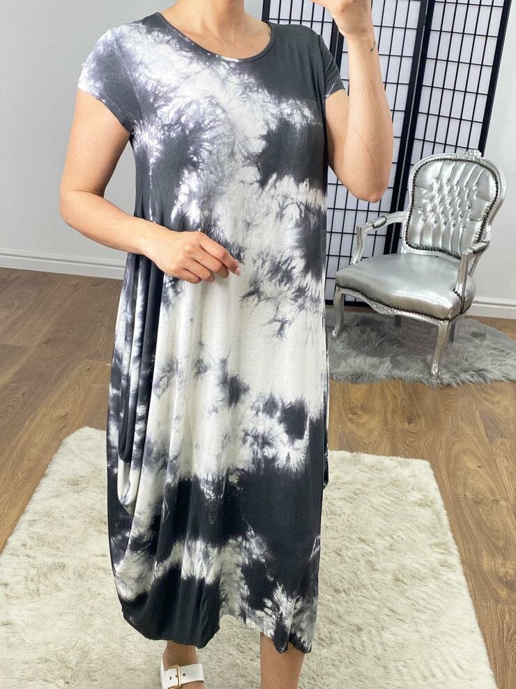 Arlay Tie Dye Drape Knot Super Stretch Midi Dress