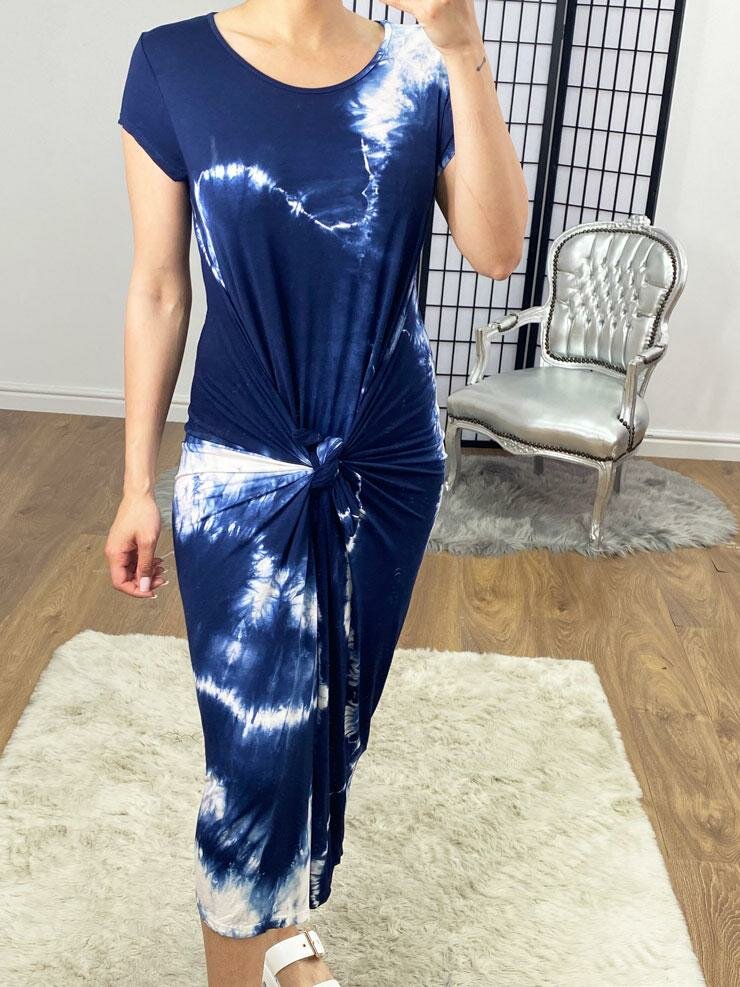 Arlay Tie Dye Drape Knot Super Stretch Midi Dress