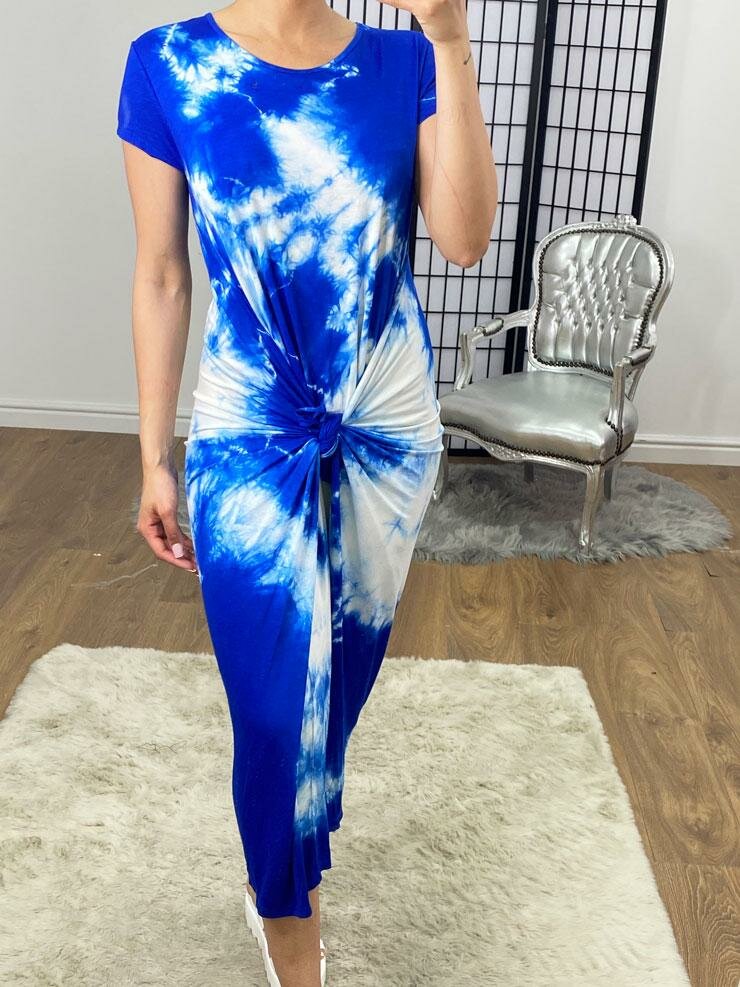Arlay Tie Dye Drape Knot Super Stretch Midi Dress