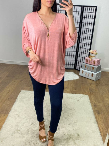 Austin Oversized Rouched Batwing Slinky Zip Top