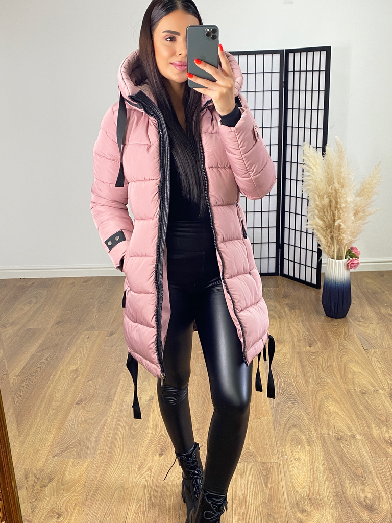 Pink long padded coat shop