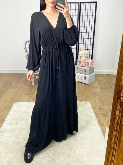 Aviva Batwing Tie Back V-neck Tie Waist Floaty Maxi Dress
