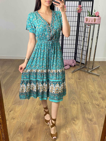 Ayanna Mint Floral Print Smock Dress