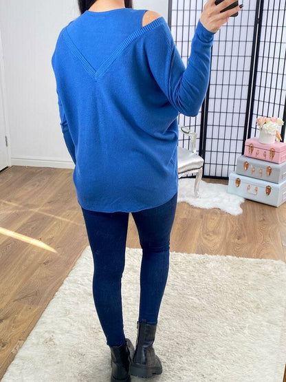 Ayva Cold Shoulder Rouched Front Detailed Knitted Jumper