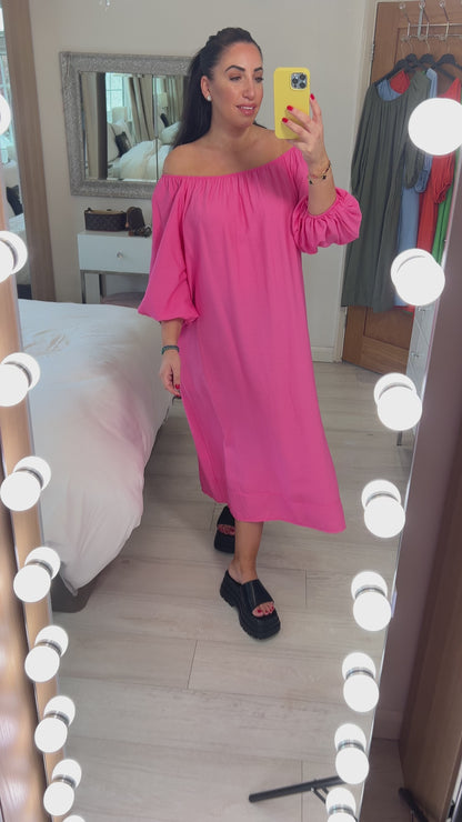 Kleo Plain Elasticated Bardot Smock Dress