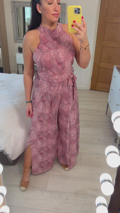 Carman Wine Mermaid Print Split Leg Jumpsuit