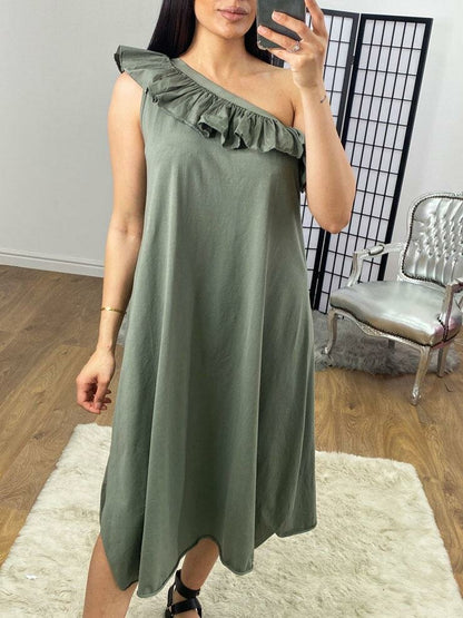 Baron One Shoulder Frill Loose Fit Summer Dress