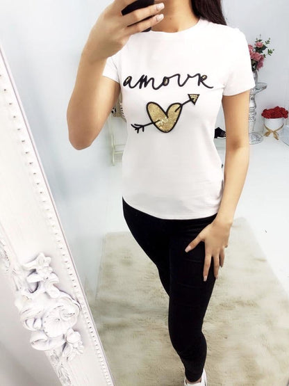 Bax "AMOUR" Slogan Jewelled T-shirt