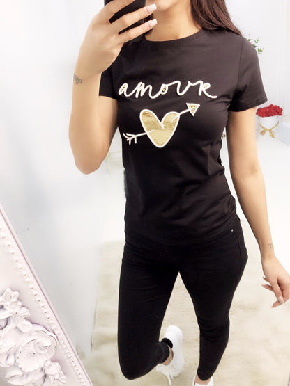 Bax "AMOUR" Slogan Jewelled T-shirt