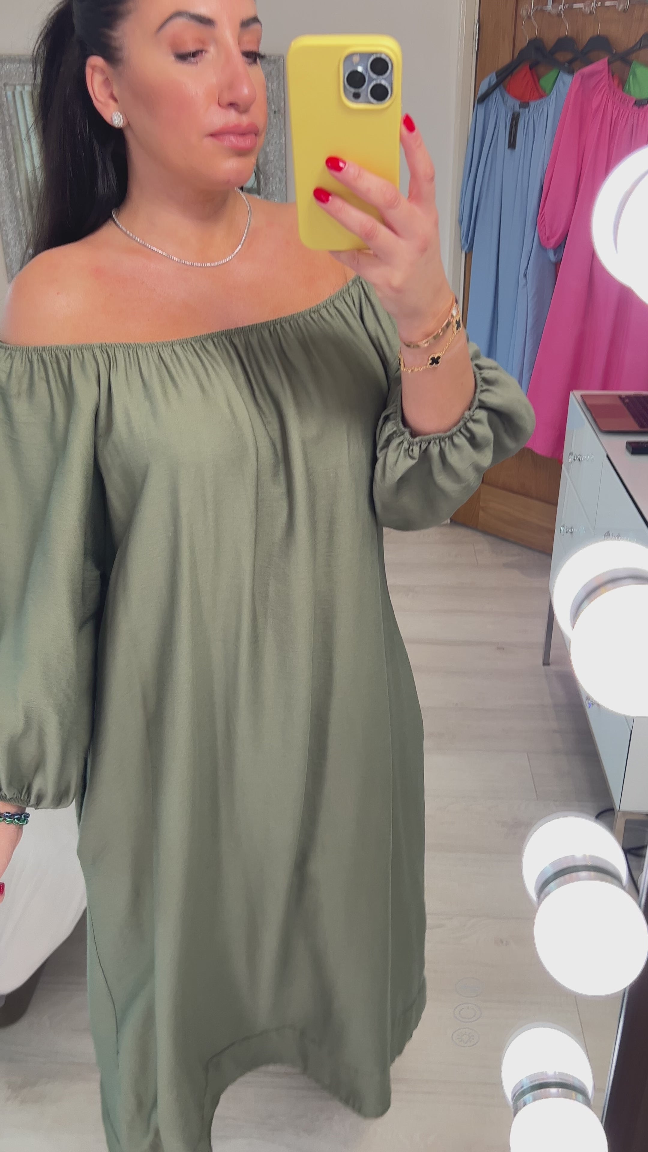 Kleo Plain Elasticated Bardot Smock Dress