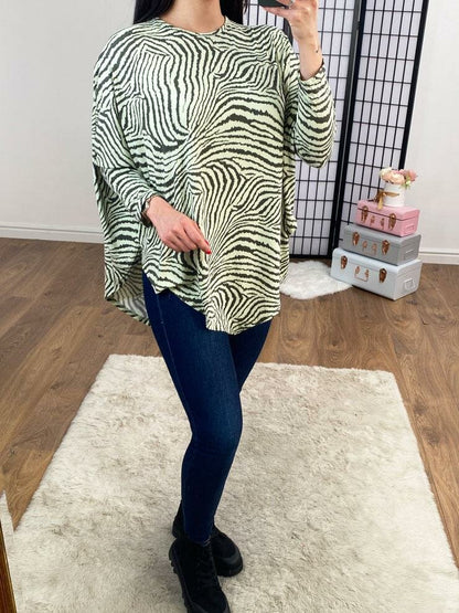 Beck Mint Zebra Print Asymmetric Hem Top