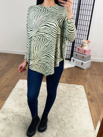 Beck Mint Zebra Print Asymmetric Hem Top
