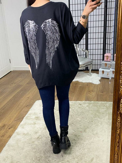 Beryl Oversized Studded Angel Wing Back Sweatshirt