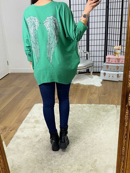 Beryl Oversized Studded Angel Wing Back Sweatshirt