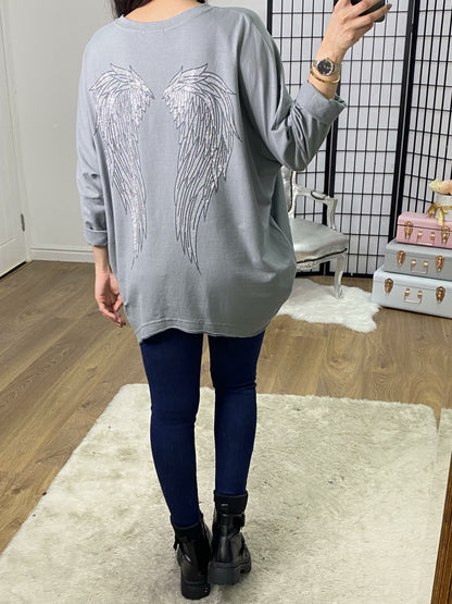 Beryl Oversized Studded Angel Wing Back Sweatshirt