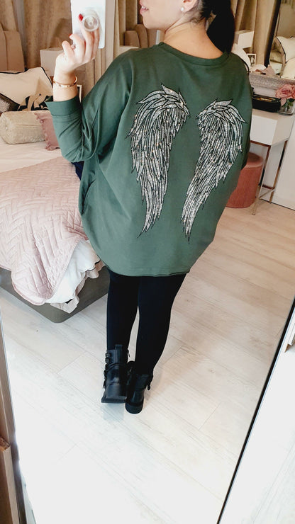Beryl Oversized Studded Angel Wing Back Sweatshirt