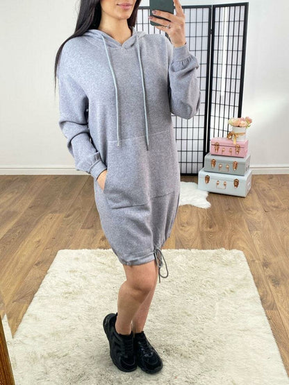 Bexy Plain Pocket Loose Fit Knitted Hooded Jumper Dress
