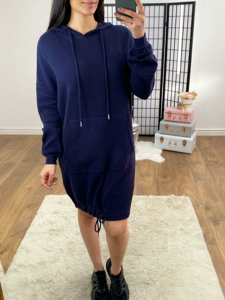 Bexy Plain Pocket Loose Fit Knitted Hooded Jumper Dress