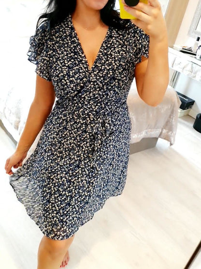 Inisa Paisley Navy Print Frill Sleeve Dress