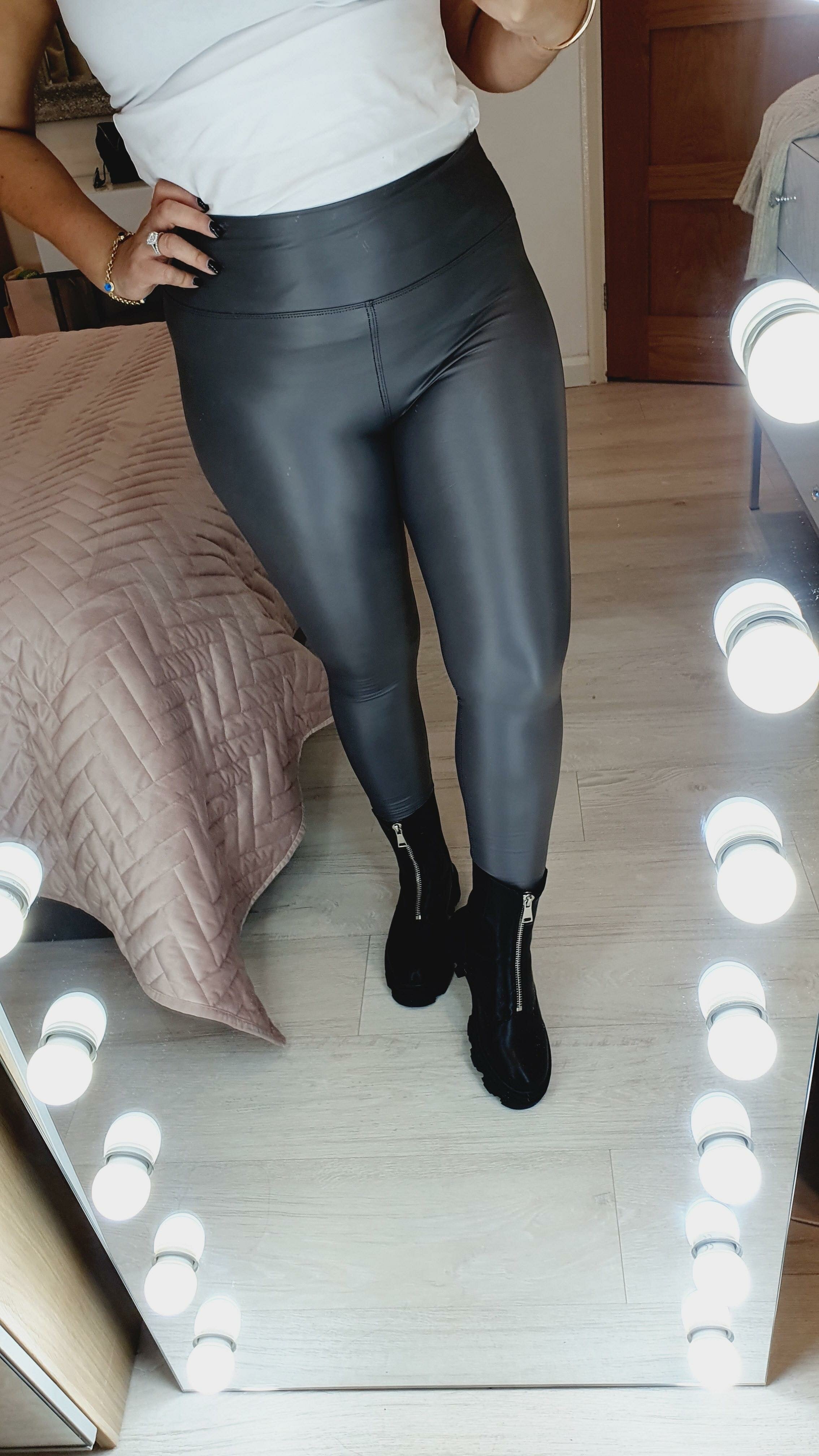 Wild Fable black wet look leggings, super shiny and... - Depop