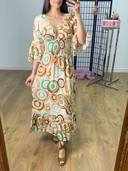 Brava Swirl Print Ruffle Hem Maxi Dress