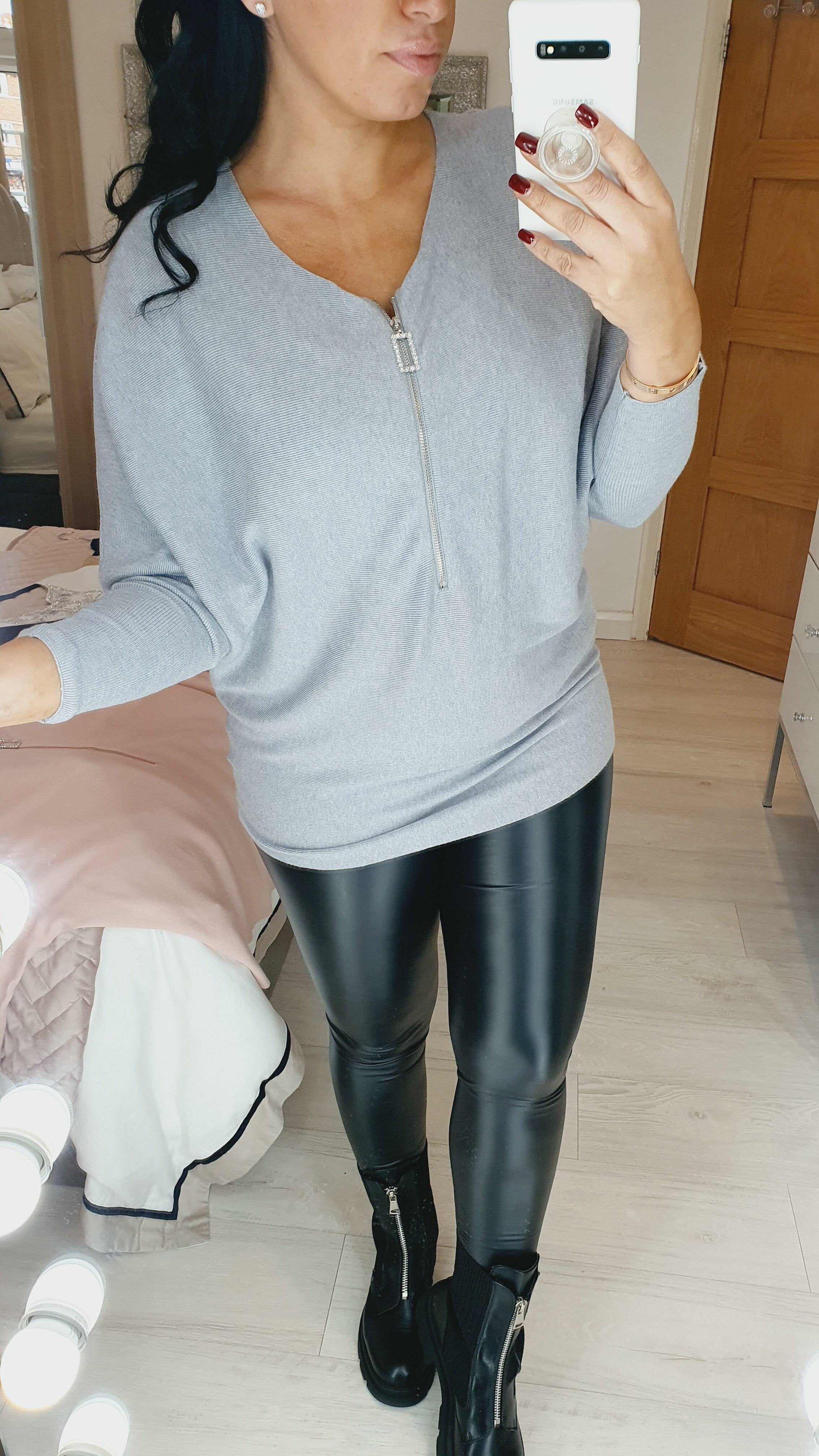 Brayden Lace Bow Back Diamante Zip Knitted Jumper