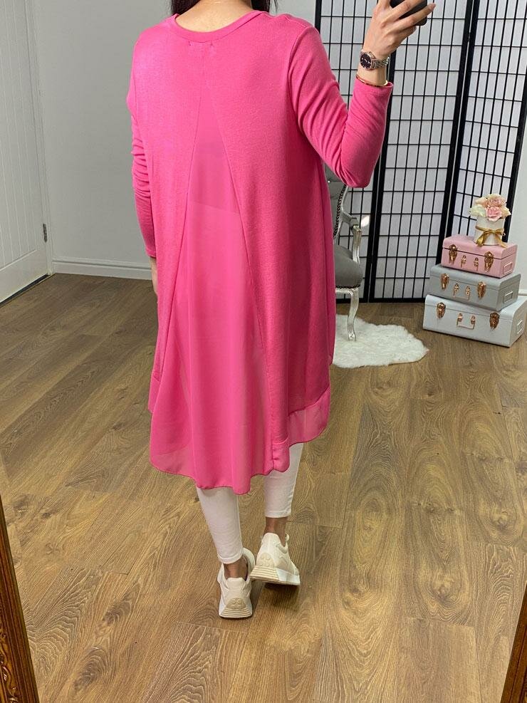 Briar Plain Chiffon Back Detailed Dipped Hem Top