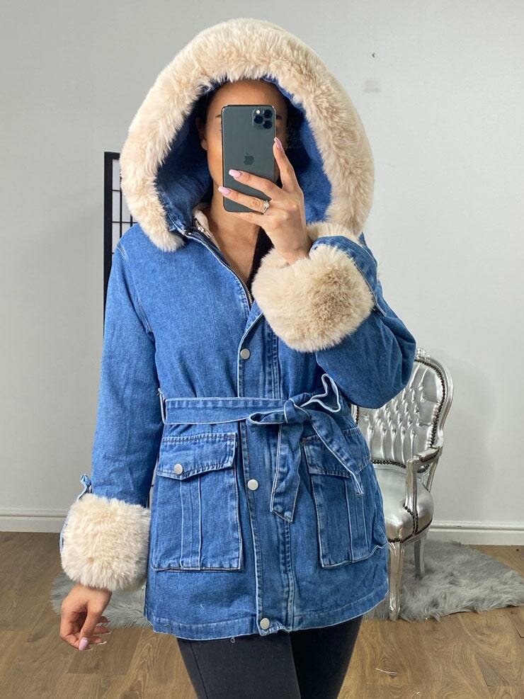 Bronson Dark Denim Faux Fur Hooded Jacket