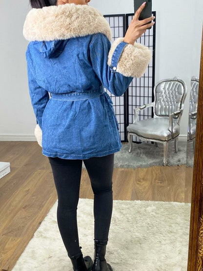 Bronson Dark Denim Faux Fur Hooded Jacket