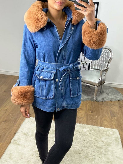 Bronson Dark Denim Faux Fur Hooded Jacket