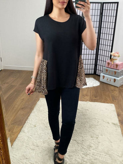 Bronwyn Leopard Print Chiffon Back Dip Hem Top