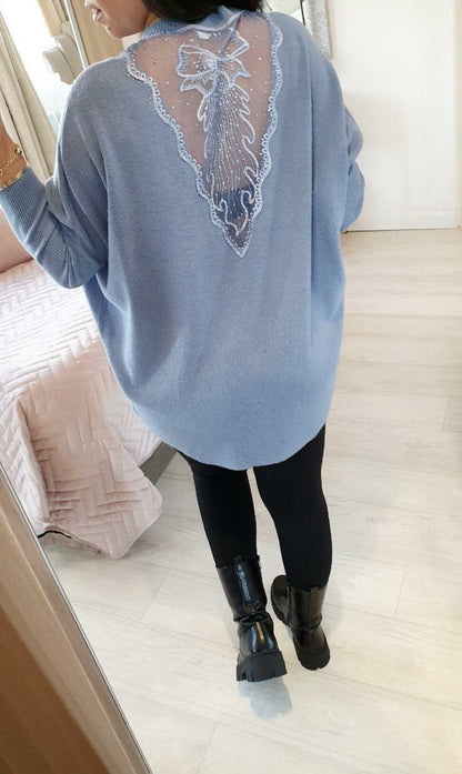 Madden Lace Bow Back Super Soft Knit Jumper