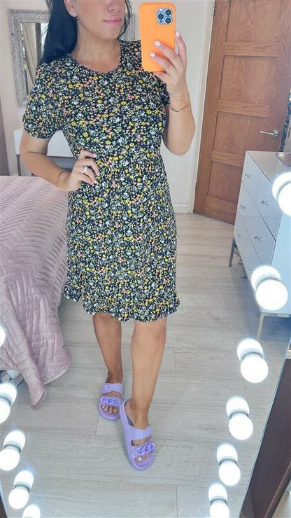 Cadence Ditsy Floral Print Frill Hem Stretch Dress