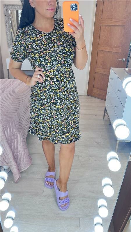 Cadence Ditsy Floral Print Frill Hem Stretch Dress