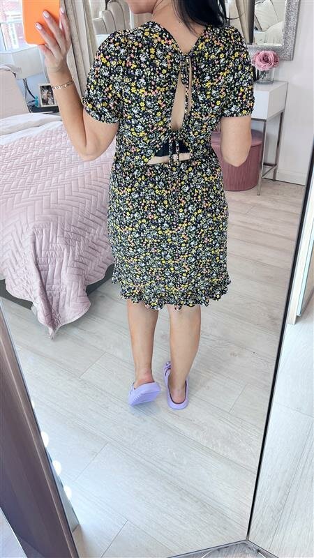 Cadence Ditsy Floral Print Frill Hem Stretch Dress