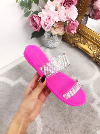 Celia Double Strap Diamante Sliders