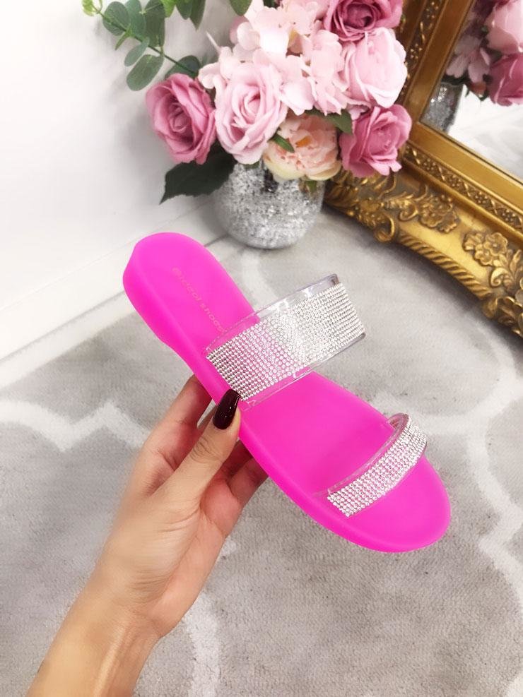Celia Double Strap Diamante Sliders