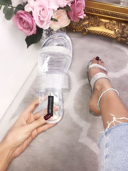 Celia Double Strap Diamante Sliders