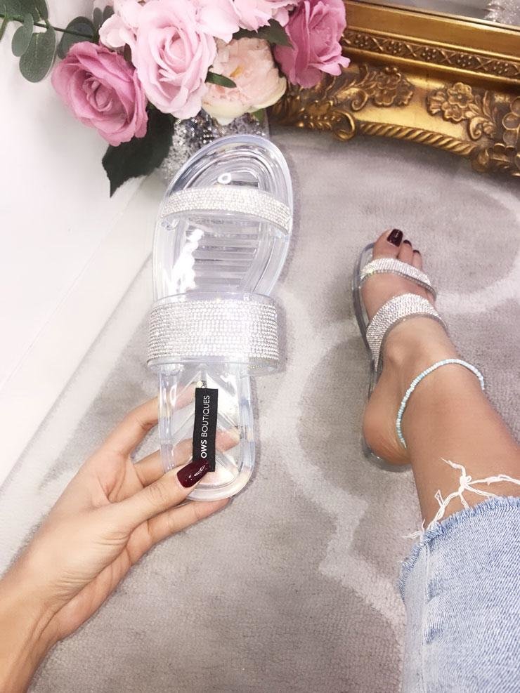 Celia Double Strap Diamante Sliders