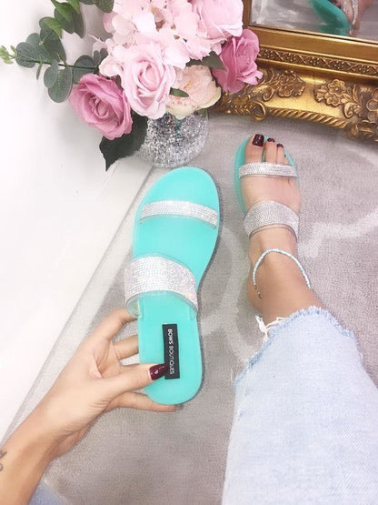 Celia Double Strap Diamante Sliders