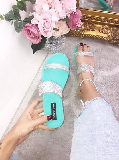 Celia Double Strap Diamante Sliders