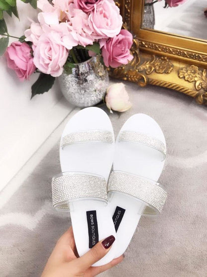 Celia Double Strap Diamante Sliders