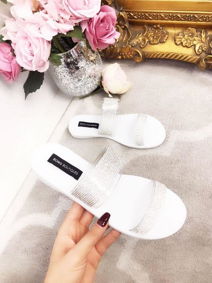 Celia Double Strap Diamante Sliders