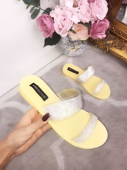 Celia Double Strap Diamante Sliders