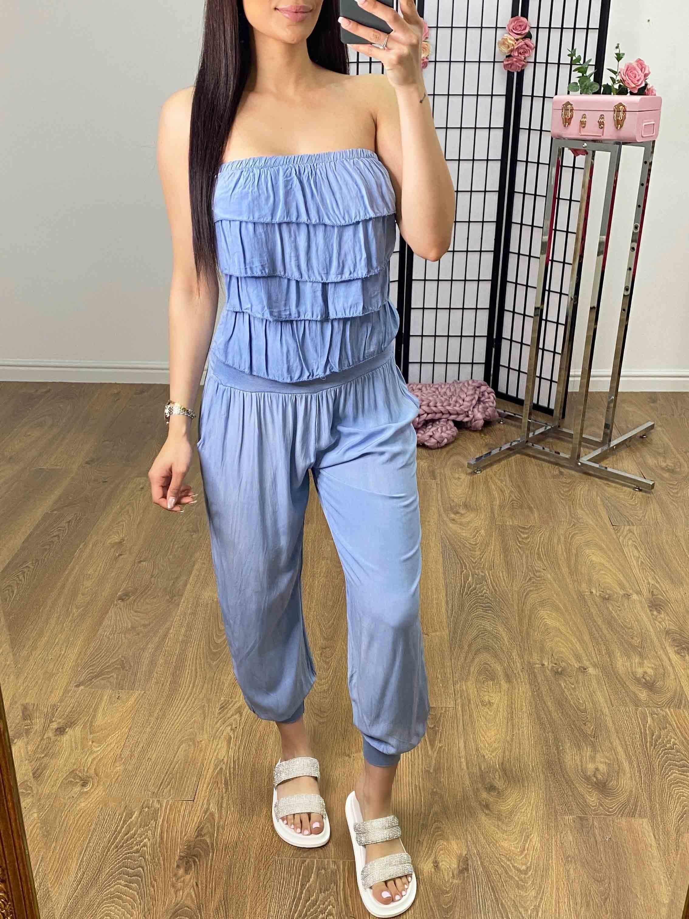 Celina Ruffle Bardot Elasticated Jumpsuit